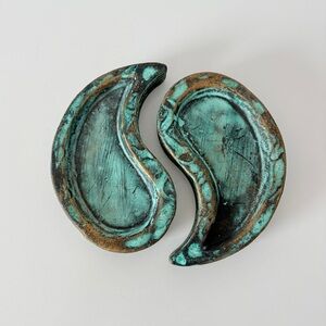 Ceramic Yin Yang Trinket Dishes Decor Teal and Bronze Unglazed Textured Finish